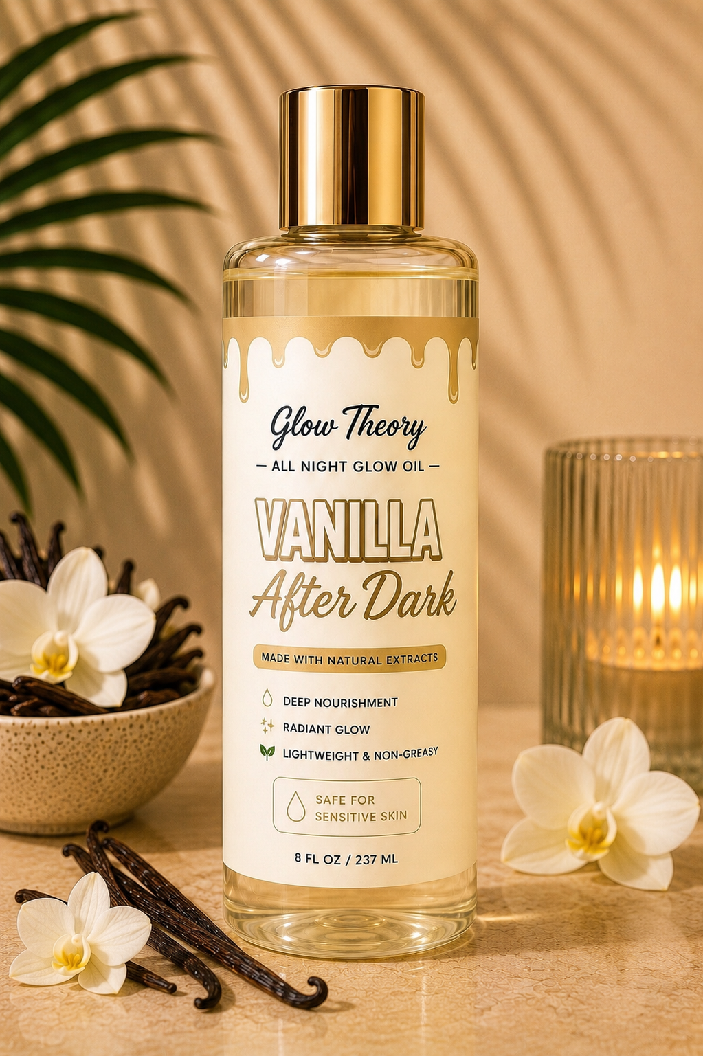 Glow Theory Vanilla After Dark All Night Glow Oil – Warm Vanilla Body Oil for Silky, Luminous, Non-Greasy Skin