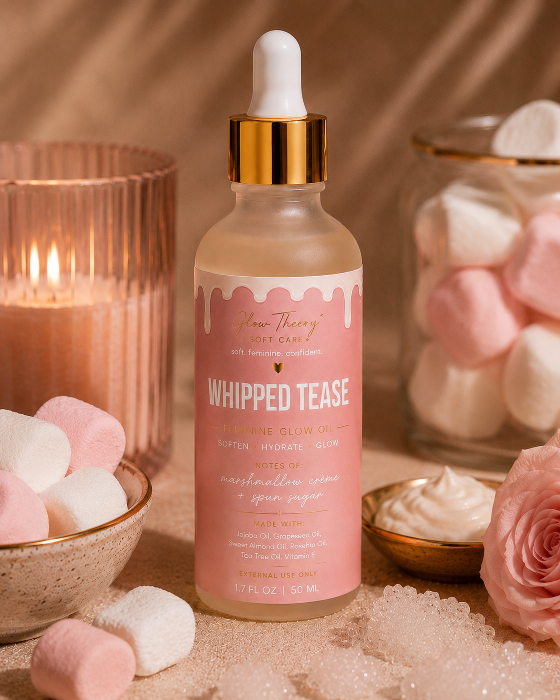 Glow Theory Whipped Tease Feminine Glow Oil – Marshmallow Crème & Spun Sugar Body Oil