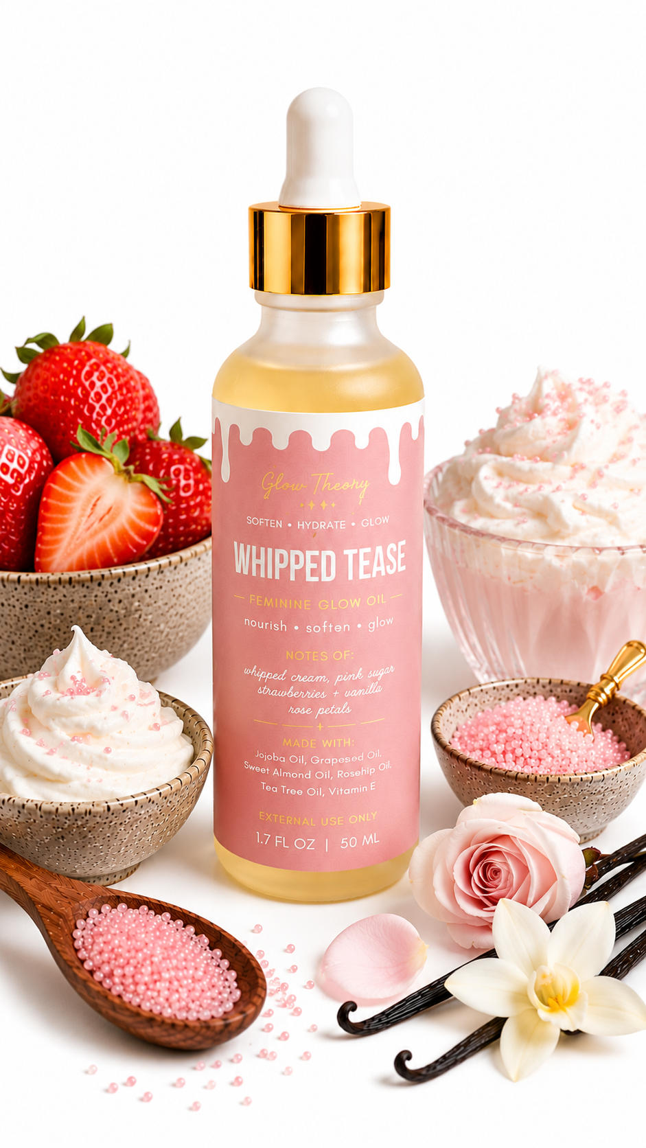 Glow Theory Whipped Tease Feminine Glow Oil – Marshmallow Crème & Spun Sugar Body Oil